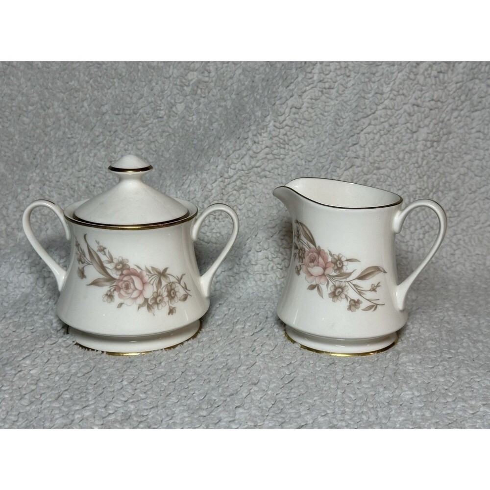 KENSINGTON USA Floral Fine China Ivory Bone Sugar Bowl And Creamer Set